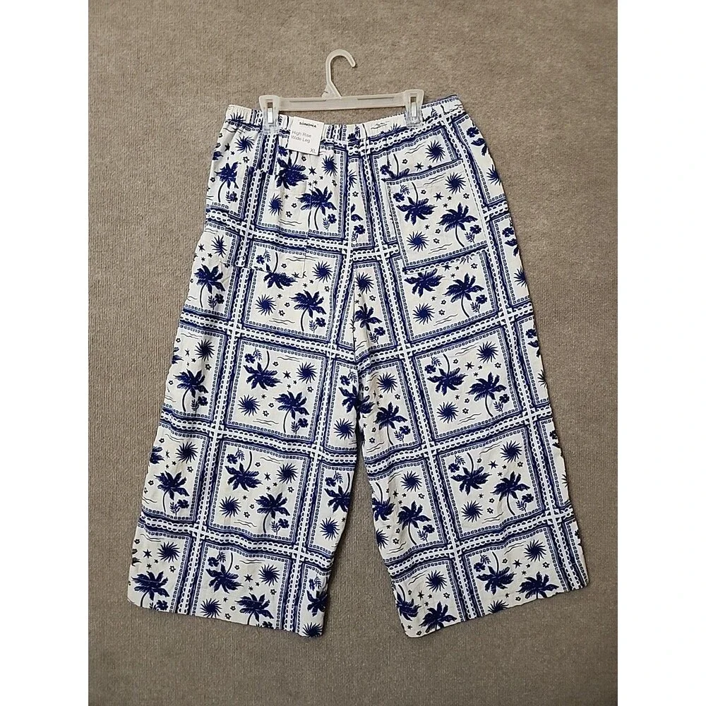 Sonoma Linen Blend Wide Leg Cropped Pants Womens XL Blue Beach Vacation NEW - Picture 4 of 8